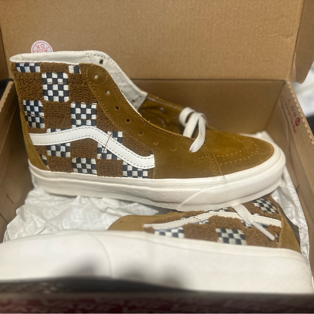 Vans Brown and Black Checkered High-Top Sneakers